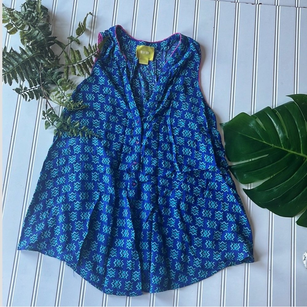 Anthropologie Maeve petite printed top blue button up sleeveless